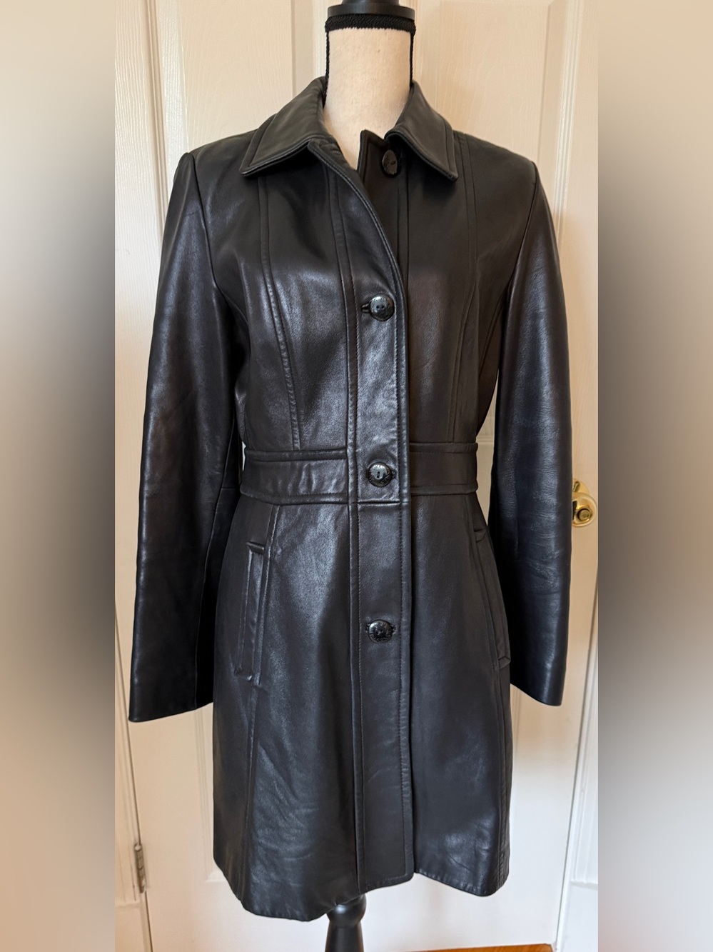 Jones New York Leather Trench Coat Black Medium